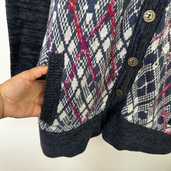 Free People Foxtrot button front wool oversized Cardigan grandpa Navy Multi - Picture 4 of 9